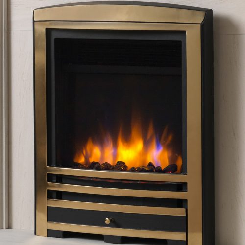 Ecoflame Electric Fire with Cast Arch Fascia in Brass