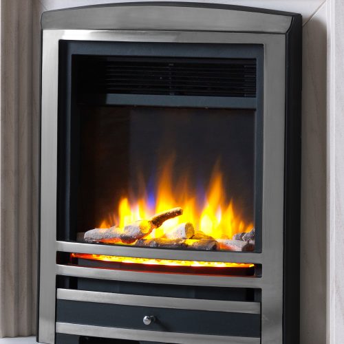 Ecoflame Electric Fire with Cast Arch Fascia in Chrome
