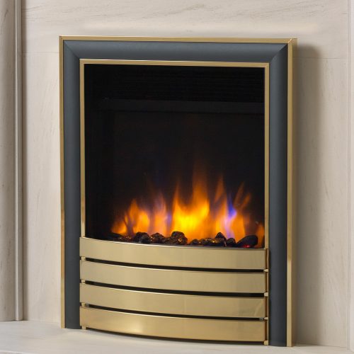 Ecoflame Electric Fire in Brass/Black with Elite Fascia