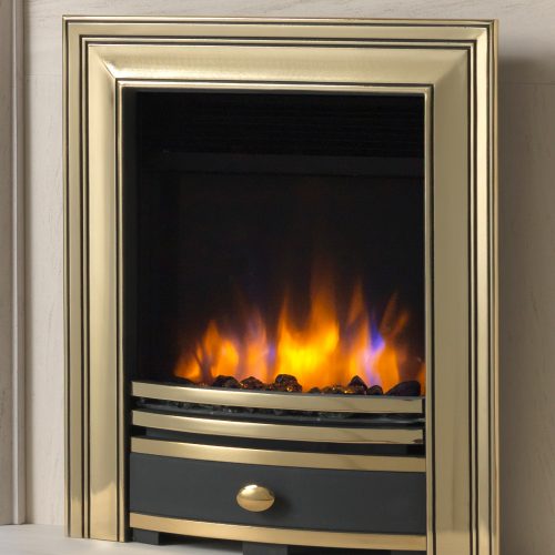 Ecoflame Electric Fire with Cast Square Fascia in Brass