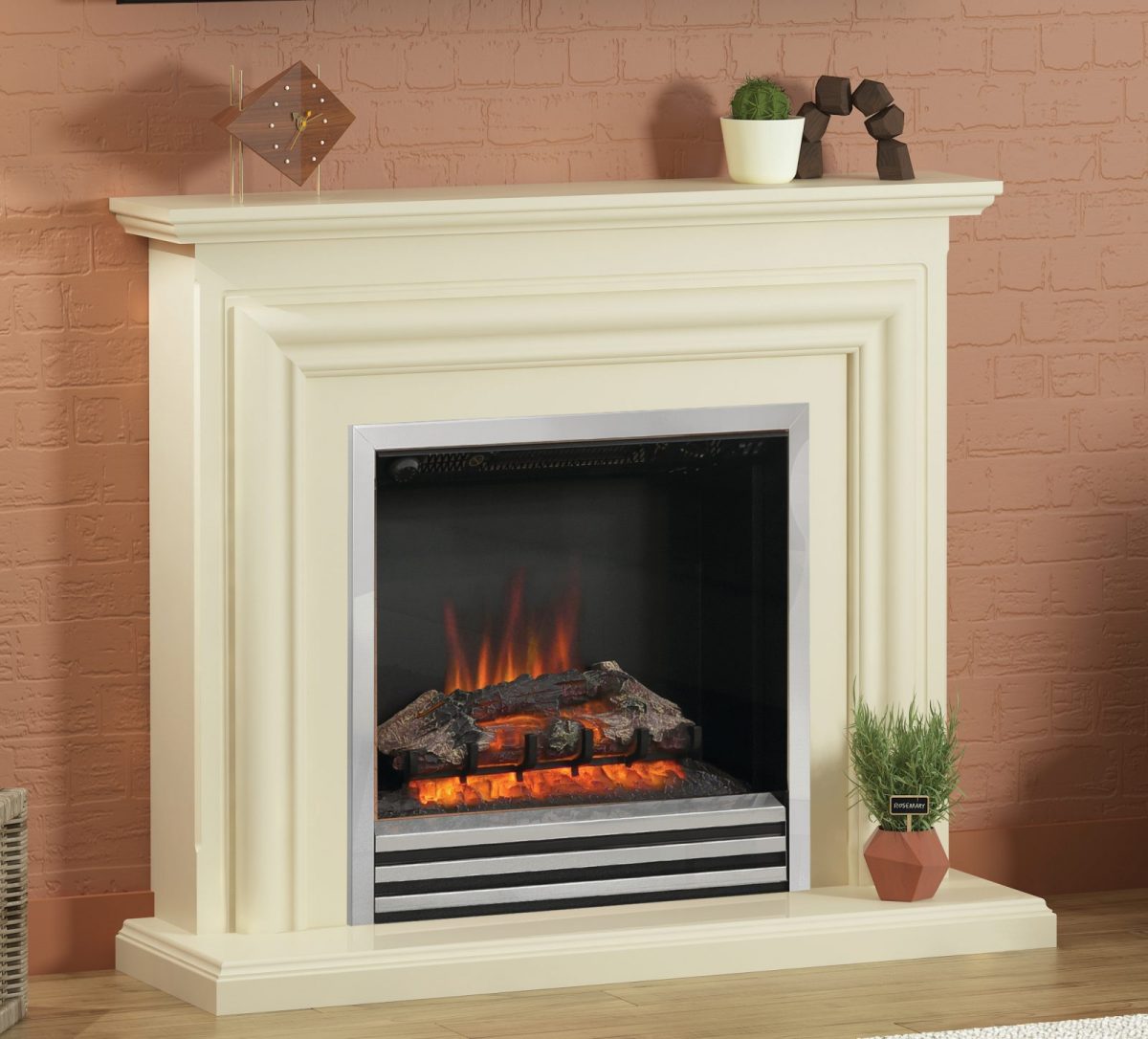 44″ Carina Fireplace in Ivory finish with Chrome finish Electric Fire