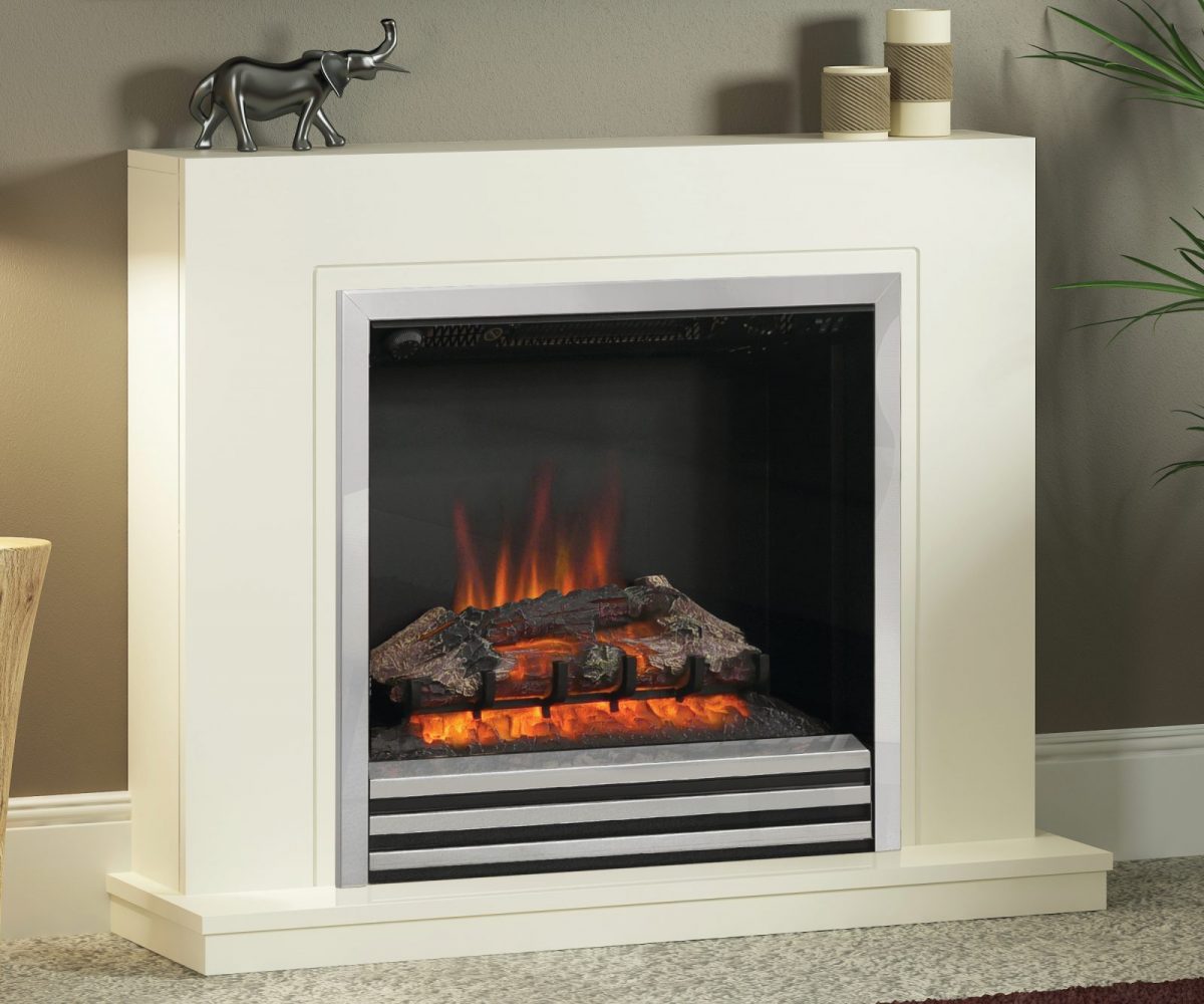 38″ Colby fireplace in Soft White finish with Chrome finish Electric Fire