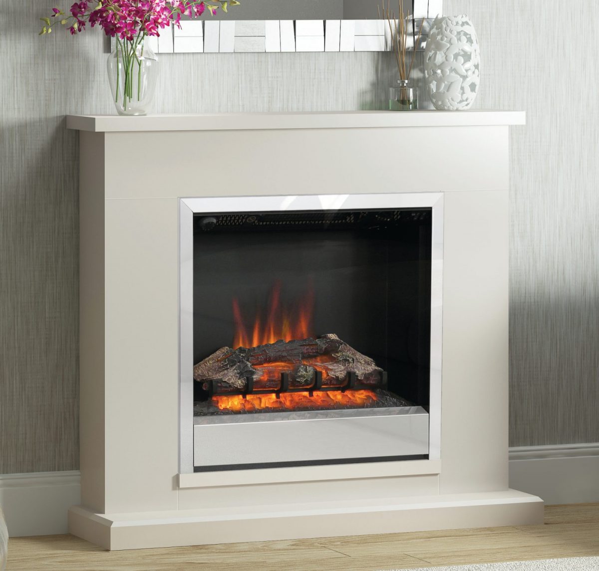 40″ Elsham fireplace in Pearlescent Cashmere painted finish with Chrome Finish Electric Fire