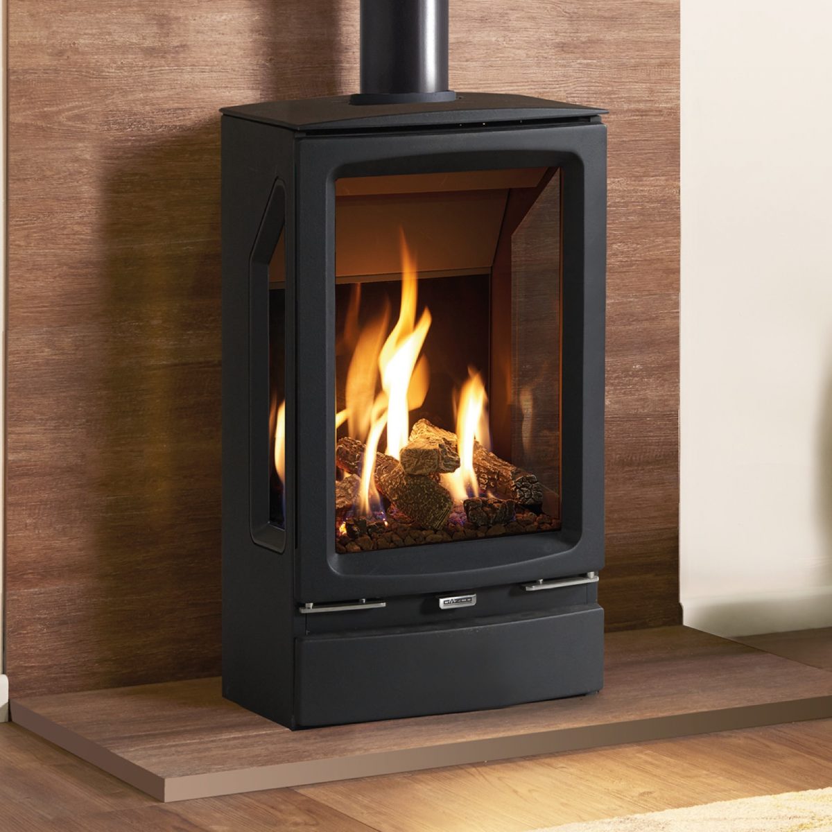 Gazco Vogue Midi T, 3 Sided, Black Glass Lining, Natural Gas, Conventional Flue Stove