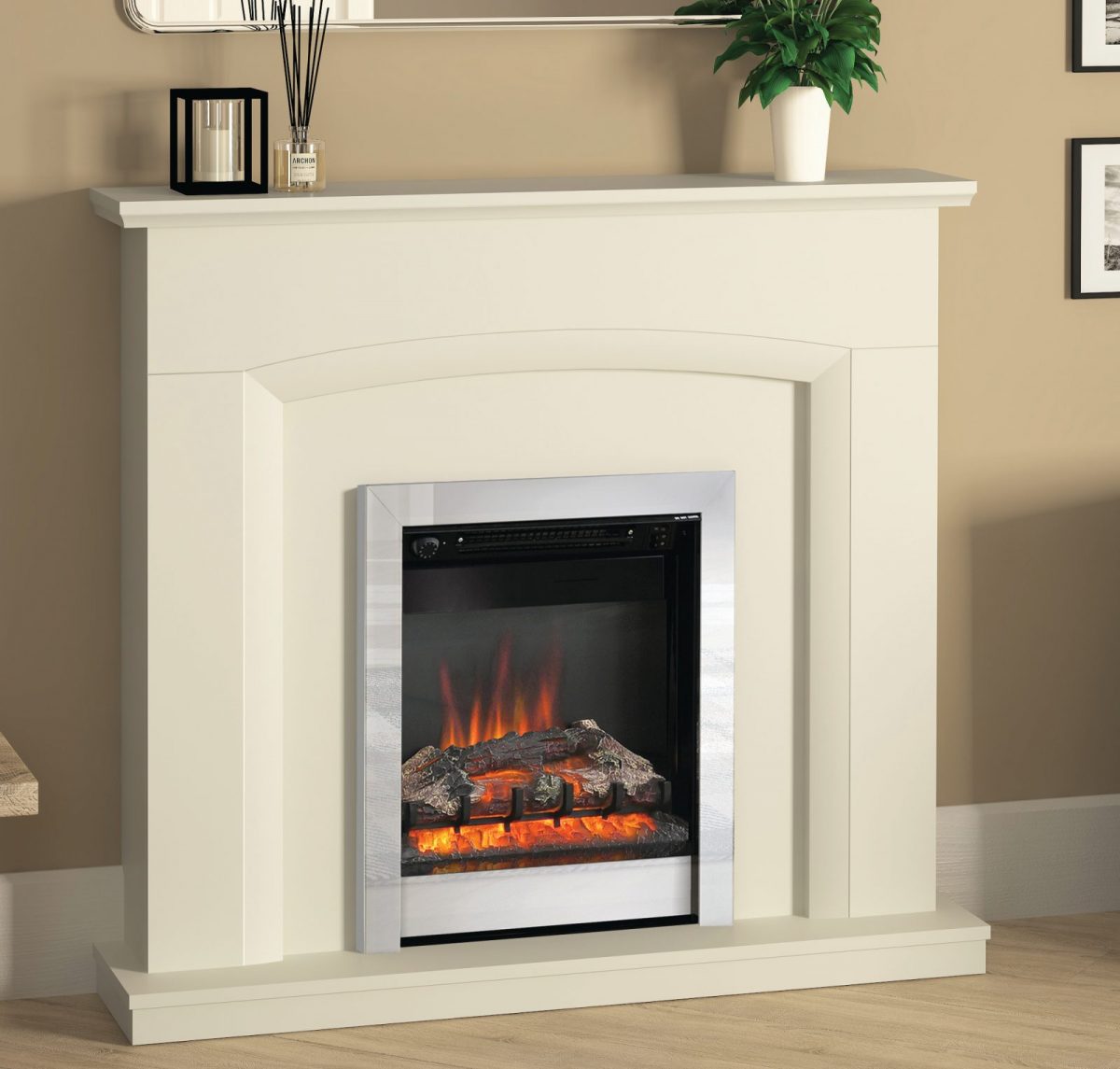 46″ Hayden fireplace in Soft White finish chrome Finish Electric Fire