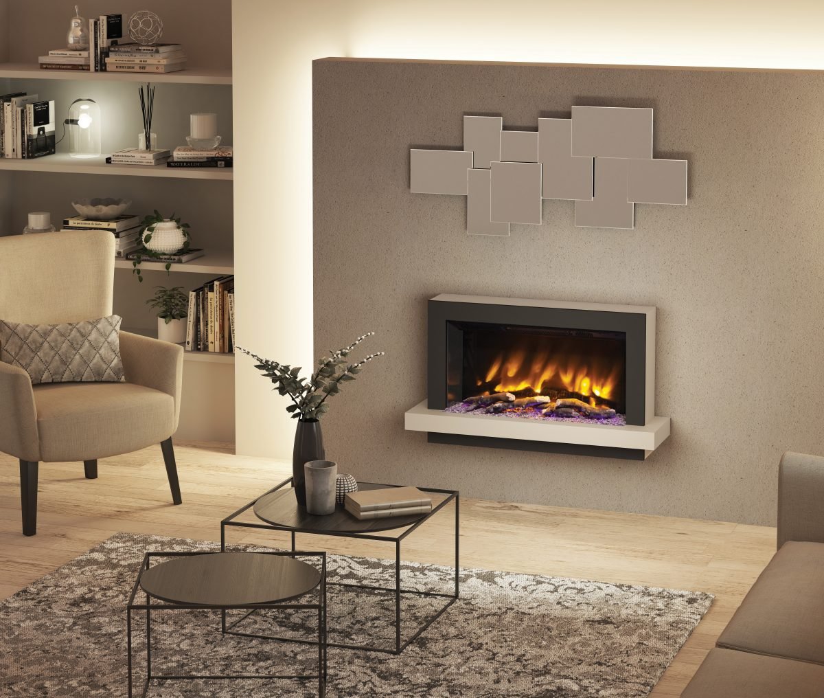 Elgin & Hall Pryzm 5D Electric Fire Huxton 41″ Wall Mounted Timber Suite in Cashmere & Anthracite
