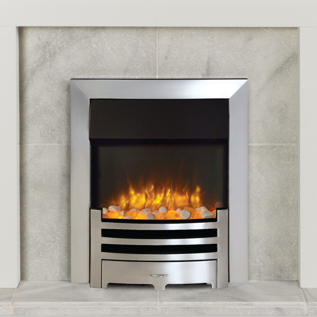 Gazco Logic2 Arts Brushed Steel Effect Frame with Highlight Polished Front Electric Fire
