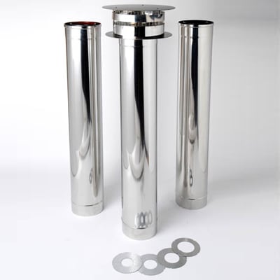 Top Exit, Vertical Balanced Flue Kit in Stainless Steel suitable for Gazco, Yeoman & Dovre Gas Stoves