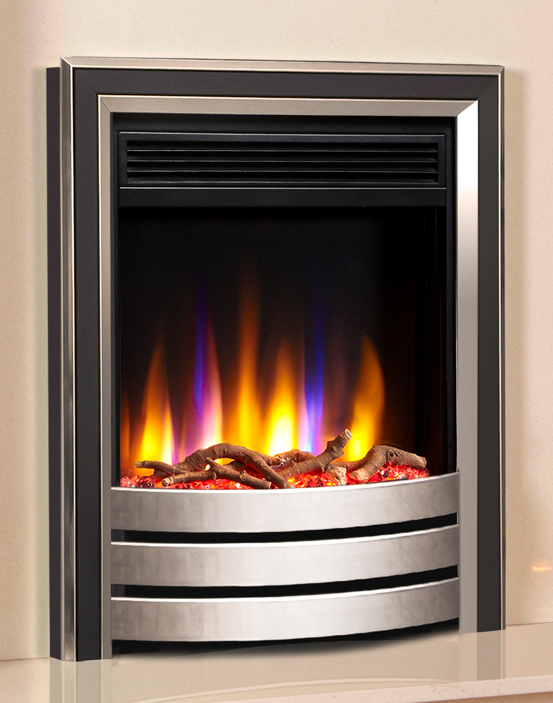 Celsi Ultiflame VR Hearth Mounted Designer Electric Fire in Silver & Black