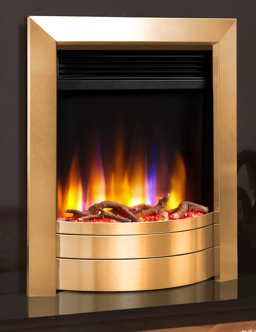 Celsi Ultiflame VR Hearth Mounted Essence Electric Fire in Satin Brass