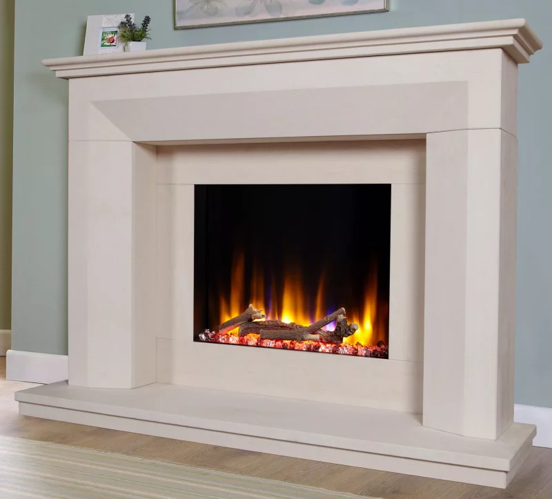 Celsi Ultiflame VR 22" Lille Electric Fireplace Limestone Suite