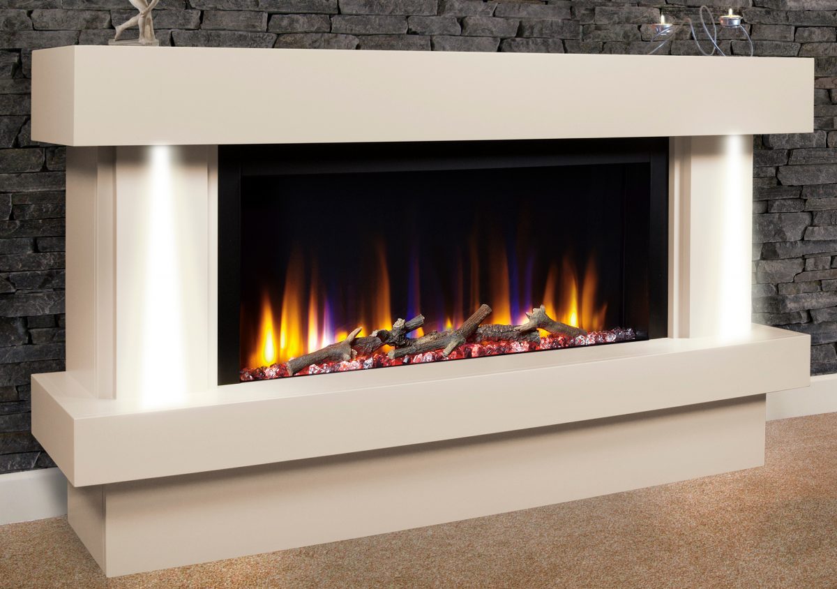 Celsi Ultiflame VR 33″ Orbital Illumia Electric Fireplace Suite in Smooth Cream