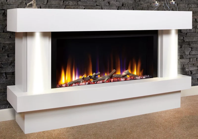 Celsi Ultiflame VR 33" Orbital Illumia Electric Fireplace Suite in Smooth White