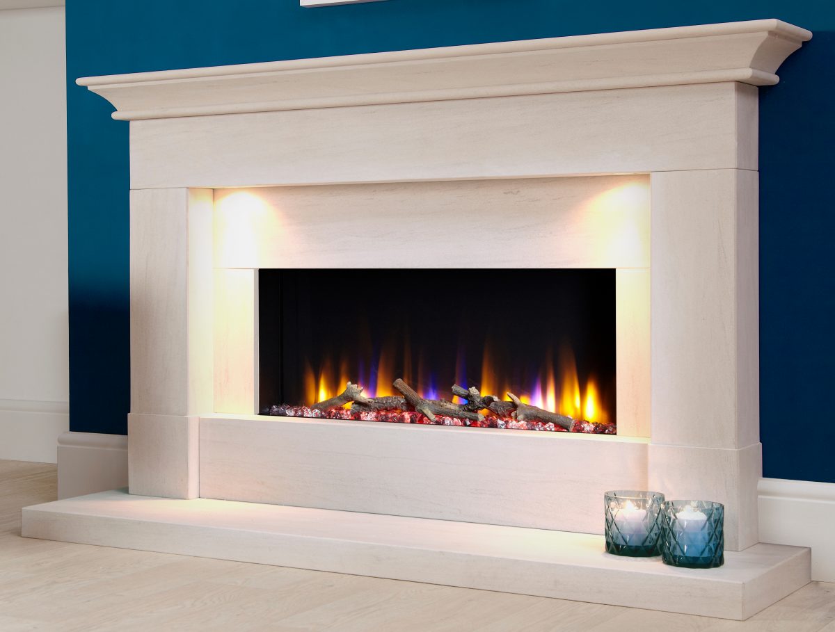 Celsi Ultiflame VR 54″ Parada Elite Illumia Electric Fireplace Limestone Suite