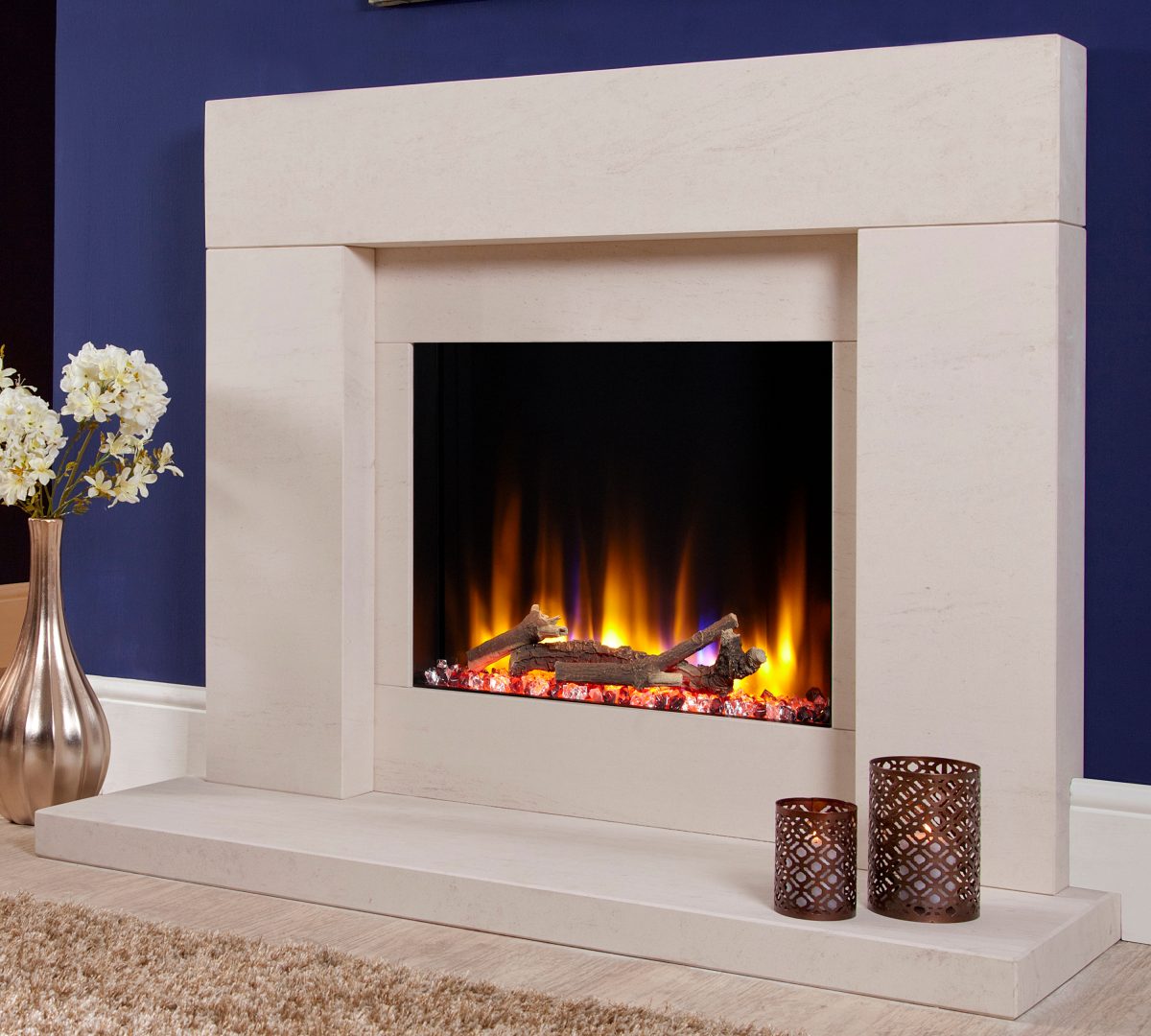 Celsi Ultiflame VR 22″ Rennes Electric Fireplace Limestone Suite