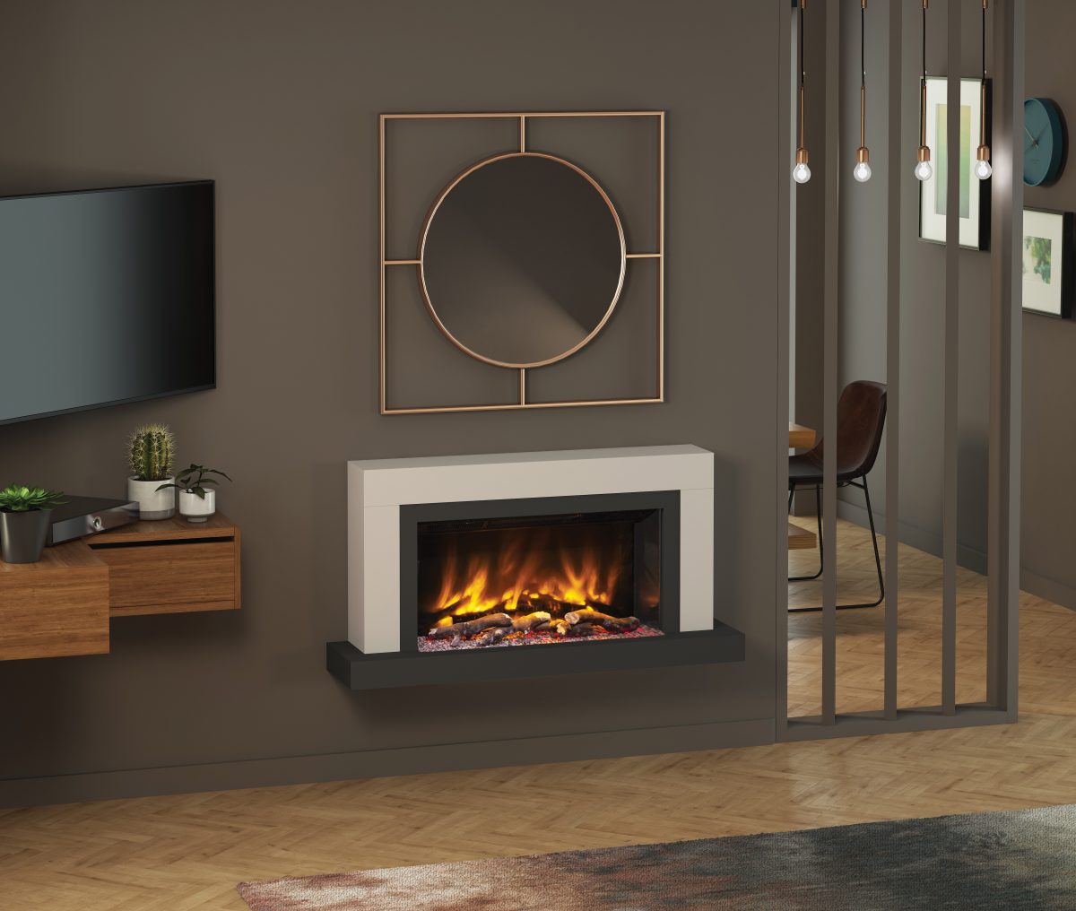 Elgin & Hall Pryzm 5D Electric Fire Vardo 47″ Wall Mounted Timber Suite in Cashmere & Anthracite