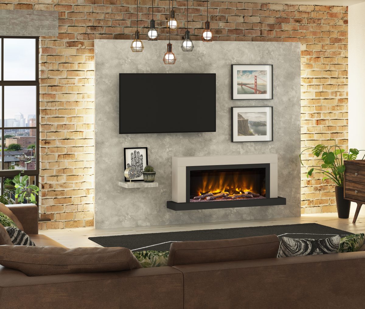 Elgin & Hall Pryzm 5D Electric Fire Vardo 57″ Wall Mounted Timber Suite in Cashmere & Anthracite