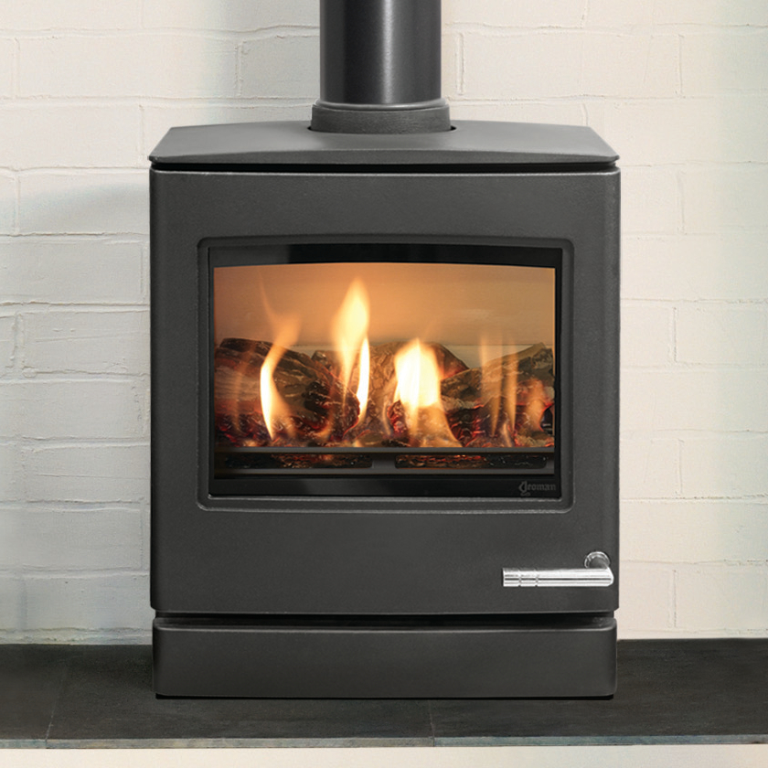 Yeoman CL5 Natural Gas Stove Conventional Flue Top Exit in Matt Black