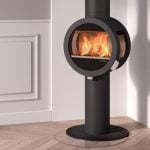 Nordpeis ME Wood Burning Stove with Side Glass Windows on Pedestal