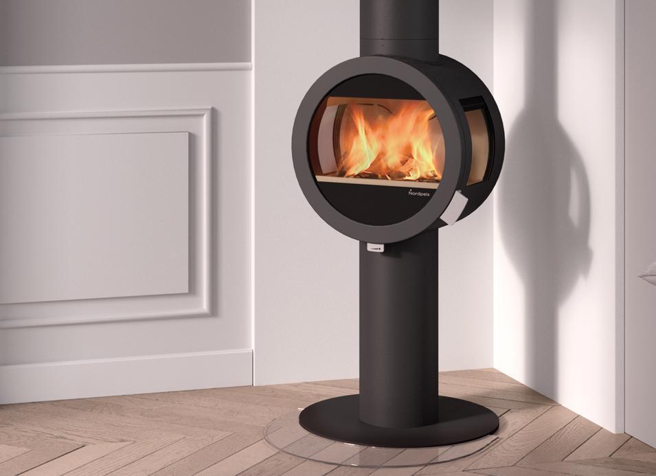 Nordpeis ME Wood Burning Stove with Side Glass Windows on Pedestal