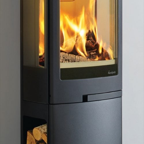 Nordpeis Duo 2 Glass Sided Wood Burning Stove with Log Store Base