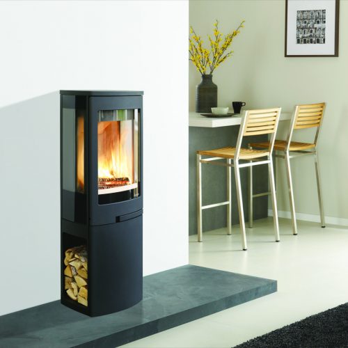 Nordpeis Duo 2 Glass Sided Wood Burning Stove with Log Store Base