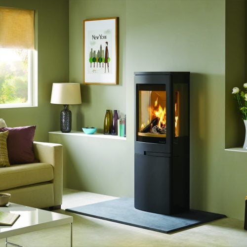 Nordpeis Duo 4 Glass Sided Wood Burning Stove with Closed Log Store Base