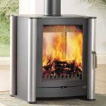 Firebelly FB1 Double Sided Wood Burning Stove in Matt Black with Double Doors and Brushed Stainless Steel Legs