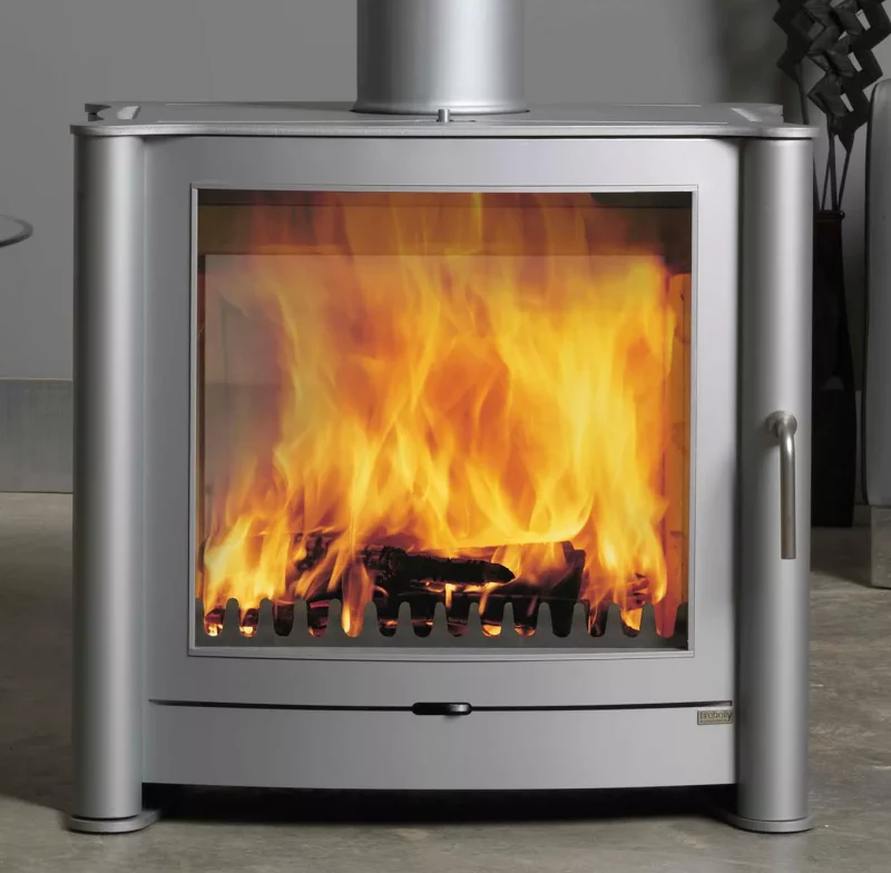Firebelly FB2 Double Sided Wood Burning Stove with Double Doors and Brushed Stainless Steel Legs