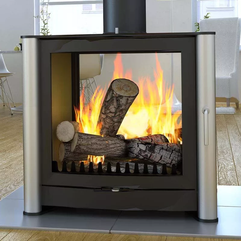 Firebelly FB3 Double Sided Wood Burning Stove with Double Doors and Brushed Stainless Steel Legs