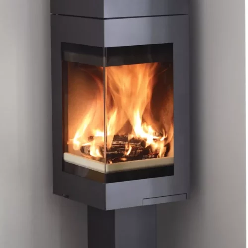 Nordpeis Quadro 1T Wood Burning Stove with Pedestal Base for corner installation