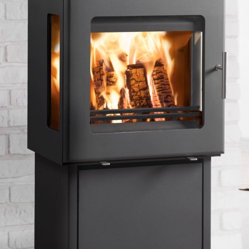 Westfire Uniq 23 SE Side Glass Curved Pedestal Two Wood Burning Stove
