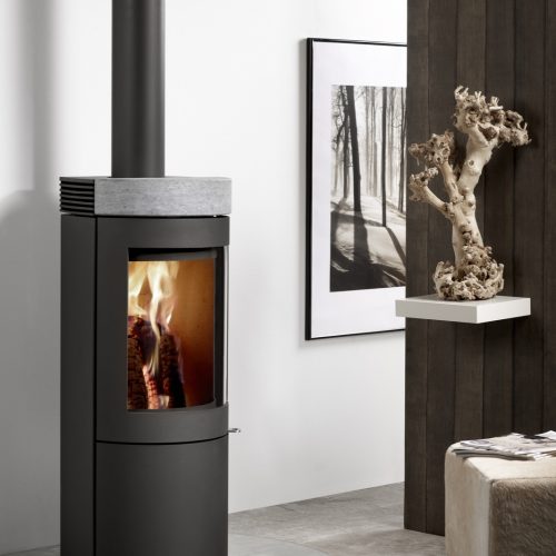 Westfire Uniq 26 Convection Wood Burning Stove in Black with Soapstone Top